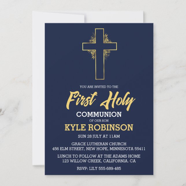 blue first communion invitations (Front)