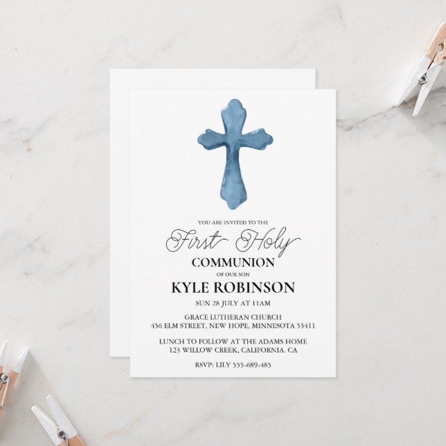 blue first communion invitations (Front/Back In Situ)