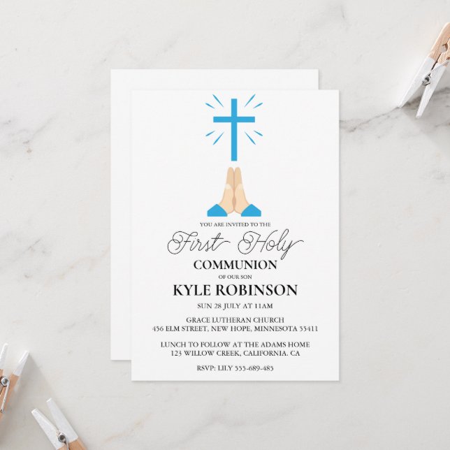 blue first communion invitations (Front/Back In Situ)
