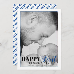 Blue First Father's Day typography photo card