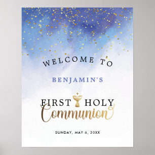 Blue First Holy Communion Welcome Poster