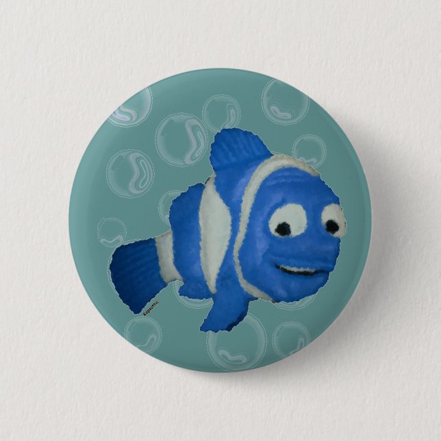 Blue Fish 2 Inch Round Button (Front)