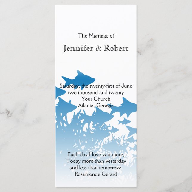 Blue Fish and Coral Wedding Program (Front)
