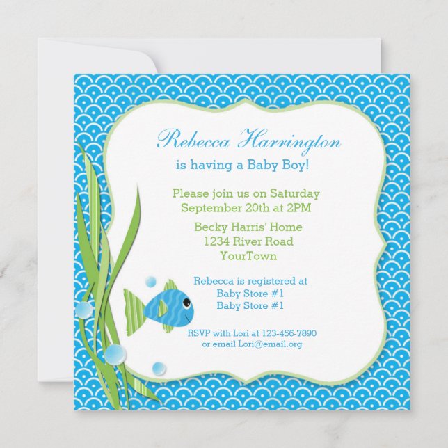 Blue Fish Baby Shower Invitation (Front)