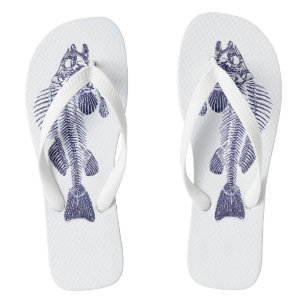 Blue Fish Bones Designer Flip Flops