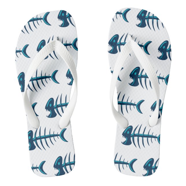 Blue Fish Bones Pattern Flip Flops (Footbed)