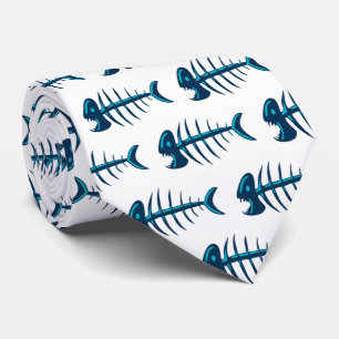 Blue Fish Bones Pattern Tie