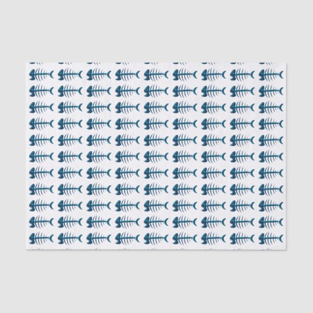 Blue Fish Bones Pattern Tissue Paper (Front)