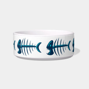 Blue Fish Bones Skeleton Pattern Bowl