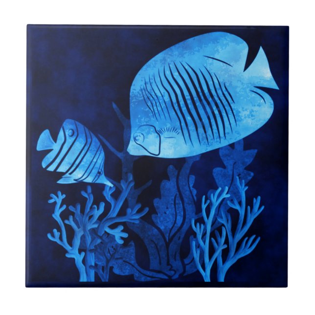 Blue Fish Deep Blue Seas Marine Life Ocean Theme Tile (Front)