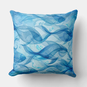 Blue Fish Flowing Abstract Harmonious Throw Pillow