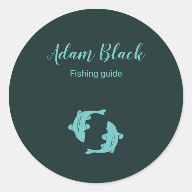 Blue fish guide business classic round sticker (Front)