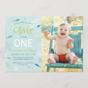 Blue Fish Kids Birthday Party Photo Card