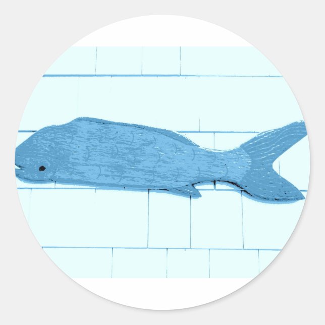 blue fish logo classic round sticker (Front)