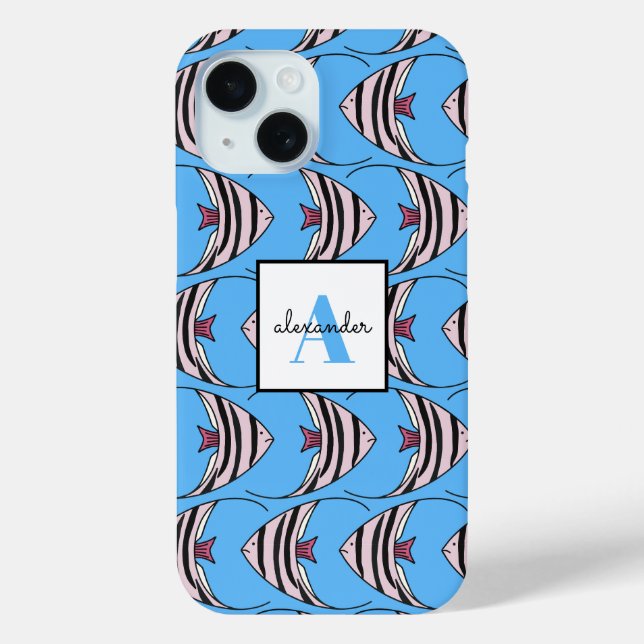 Blue Fish Monogram Case-Mate iPhone Case (Back)
