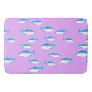 Blue fish on lilac bath mat
