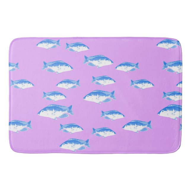 Blue fish on lilac bath mat (Front)