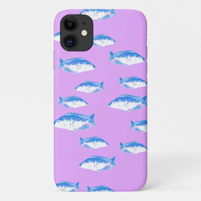 Blue fish on lilac Case-Mate iPhone case (Back)