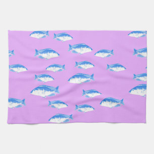 Blue fish on lilac kitchen towel