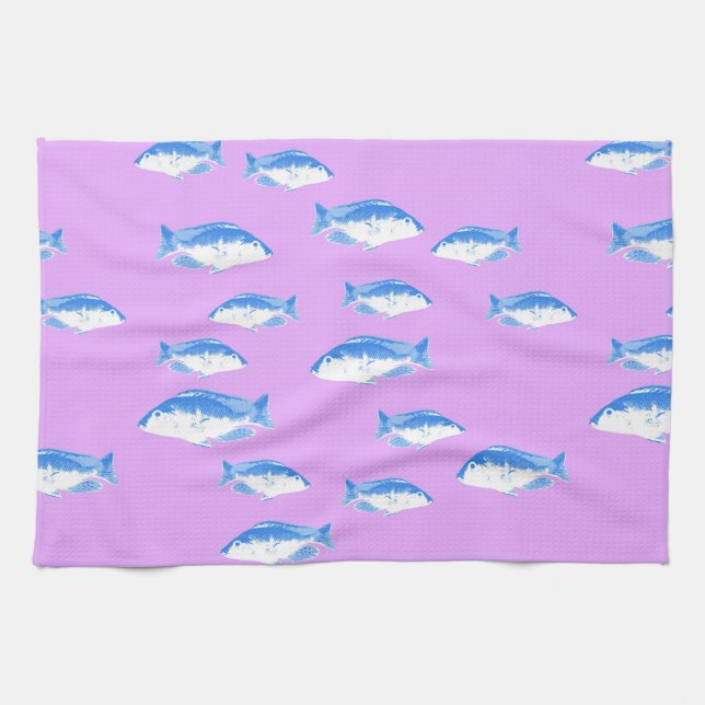 Blue fish on lilac kitchen towel (Horizontal)