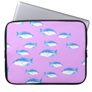 Blue fish on lilac laptop sleeve
