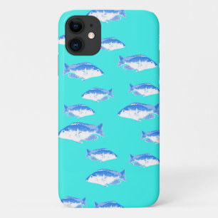 Blue fish on turquoise iPhone 11 case