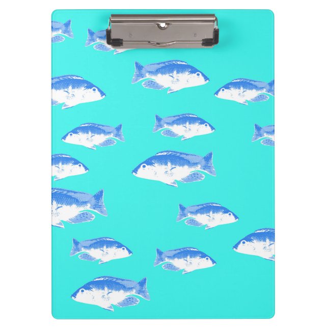 Blue fish on turquoise clipboard (Front)