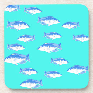 Blue fish on turquoise coaster