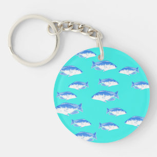Blue fish on turquoise keychain