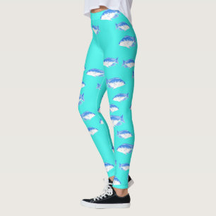 Blue fish on turquoise leggings