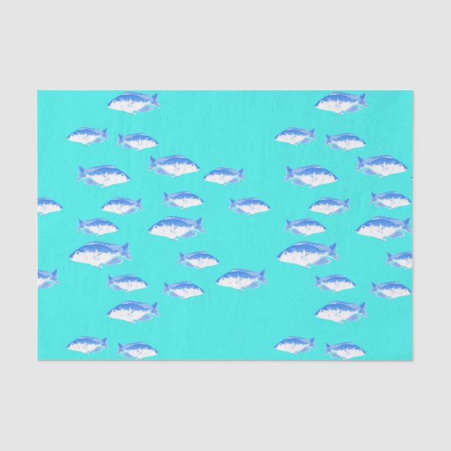 Blue fish on turquoise tissue paper (Front)