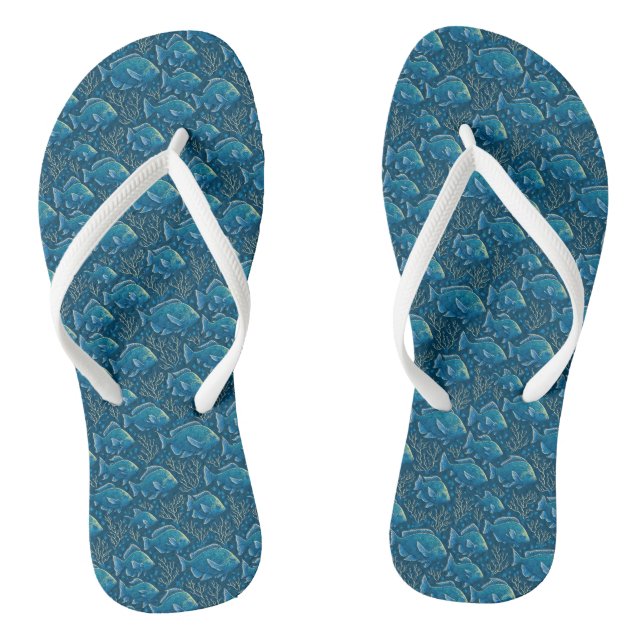Blue Fish Pattern Flip Flops (Footbed)