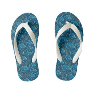 Blue Fish Pattern Kid's Flip Flops