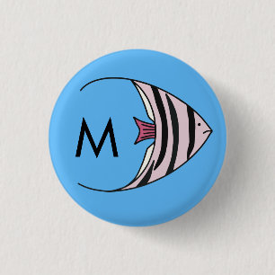 Blue fish pattern monogram 1 inch round button