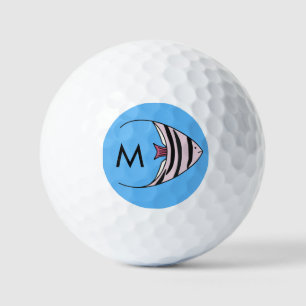 Blue fish pattern monogram golf balls