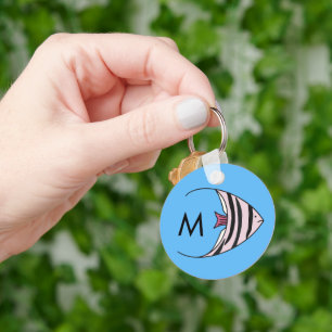 Blue fish pattern monogram keychain