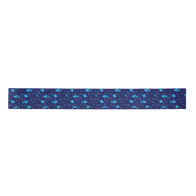 blue fish pattern satin ribbon (Front)