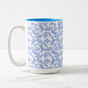 Blue Fish Pattern Two-Tone Coffee Mug