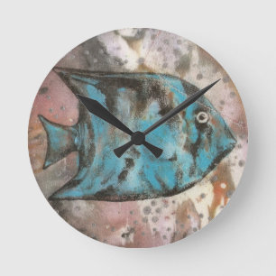 blue fish round clock
