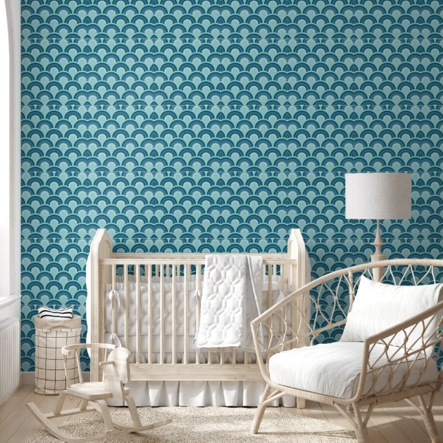 Blue Fish Scale Ocean Wave Wallpaper (Kids)