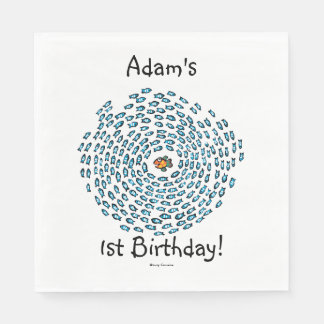 Blue Fish School Pattern with Small Orange Fish Napkin