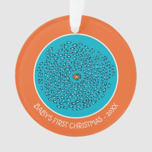 Blue Fish School Pattern with Small Orange Fish Ornament