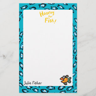 Blue Fish School Pattern with Small Orange Fish Stationery