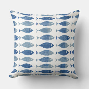 Blue Fish Throw Pillow