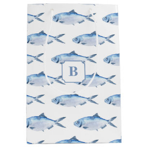Blue Fish Watercolor Coastal Medium Gift Bag