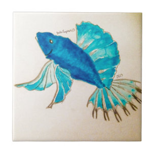Blue Fish Watercolor Tile