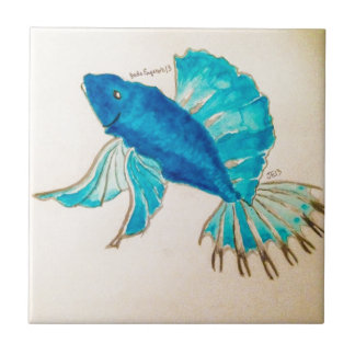 Blue Fish Watercolor Tile