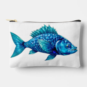 Blue Fish with Spiky Fins and Scales Accessory Pouch