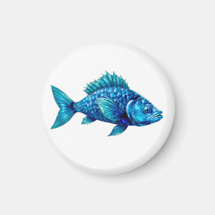 Blue Fish with Spiky Fins and Scales Magnet