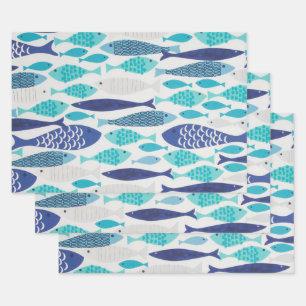 Blue Fish Wrapping Paper Sheet
